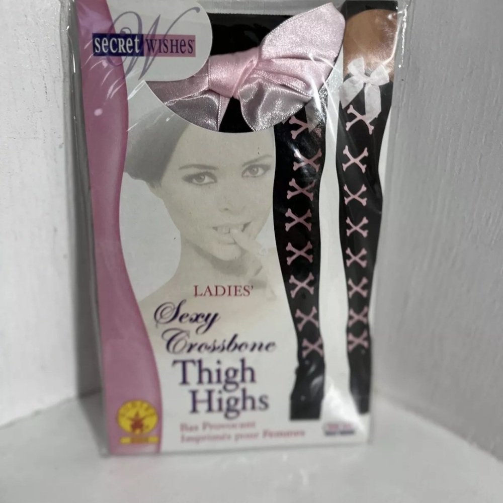 Black and Pink Crossbone Thigh Highs